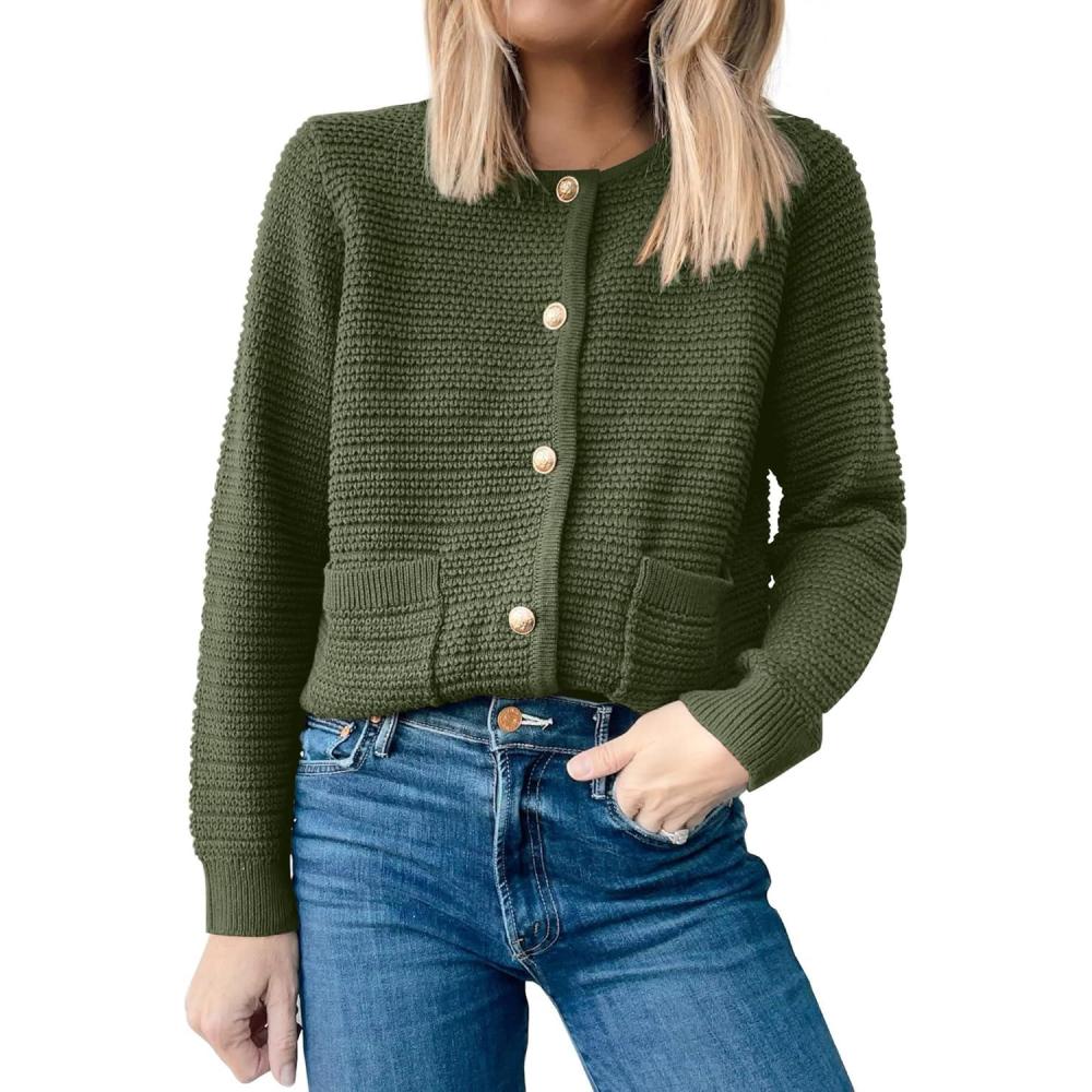 imageANRABESS Womens Cardigan Sweater Long Sleeve Button Down Lady Tweed Knit Jackets 2025 Fall OutfitsArmy Green