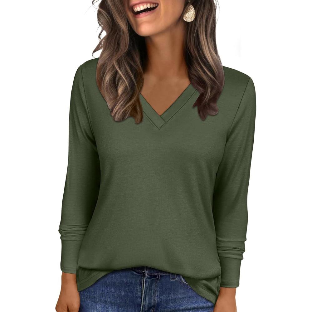 imageANRABESS Womens Long Sleeve Tunic Tops V Neck TShirts Casual Cute Basic Tee 2025 Fall Work Travel Loungewear OutfitsArmy Green