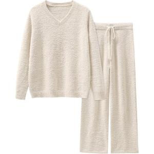ANRABESS Lounge Sets for Women Fuzzy Fleece Pajama Sets 2 Piece Outfits Cozy Sweater Matching Set 2025 Fall Winter Loungewear(Beige)