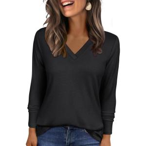 ANRABESS Womens Long Sleeve Tunic Tops V Neck T-Shirts Casual Cute Basic Tee 2025 Fall Work Travel Loungewear Outfits(Black)