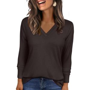 ANRABESS Womens Long Sleeve Tunic Tops V Neck T-Shirts Casual Cute Basic Tee 2025 Fall Work Travel Loungewear Outfits(Deep Brown)
