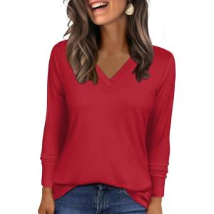 ANRABESS Womens Long Sleeve Tunic Tops V Neck T-Shirts Casual Cute Basic Tee 2025 Fall Work Travel Loungewear Outfits(Red)