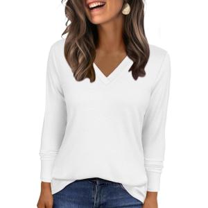 ANRABESS Womens Long Sleeve Tunic Tops V Neck T-Shirts Casual Cute Basic Tee 2025 Fall Work Travel Loungewear Outfits(White)