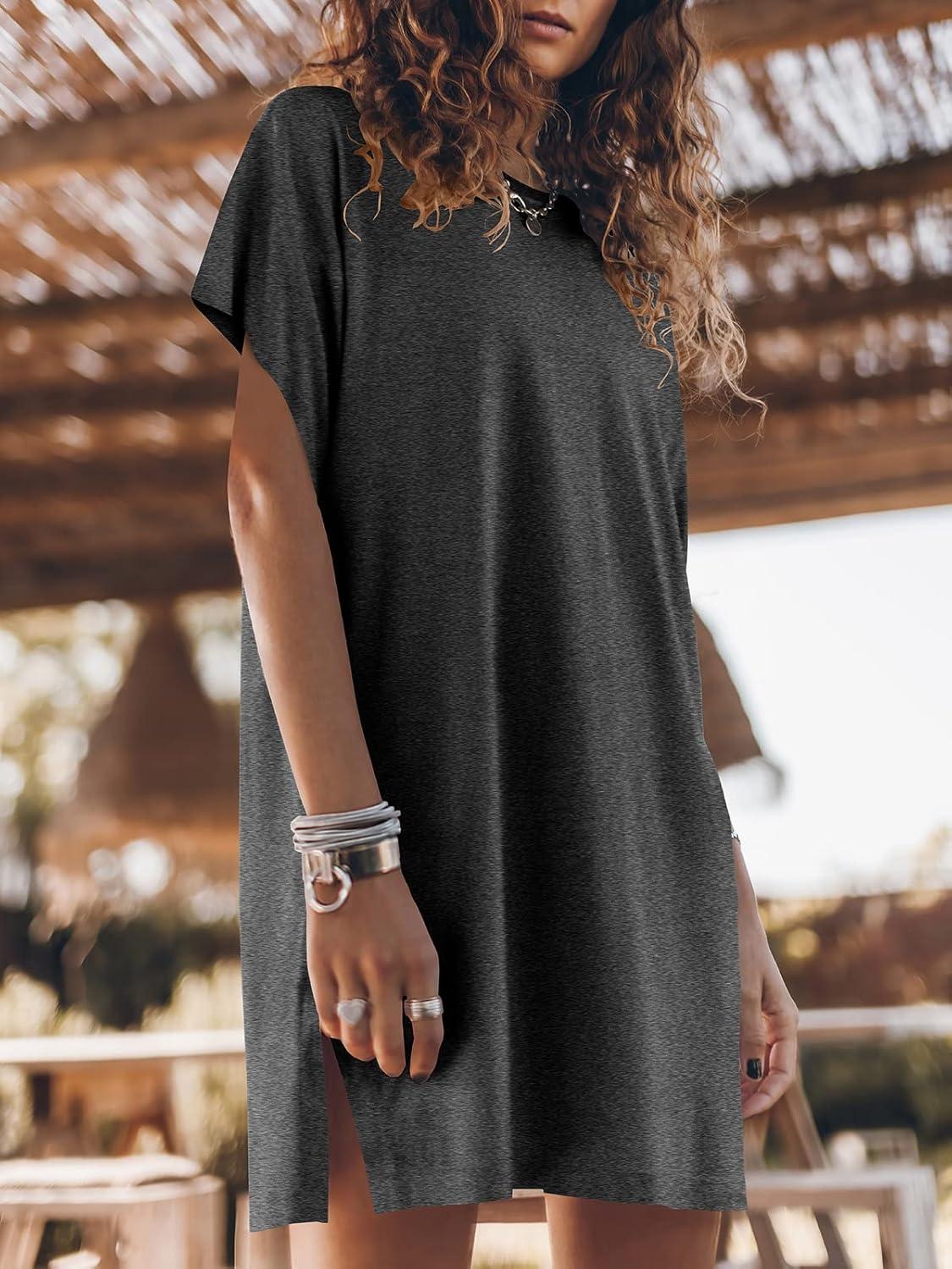 imageANRABESS Womens Summer T Shirt Dress 2025 Beach Vacation Travel Outfits Casual Simple Soft Mini Sundress Cover Up ClothesDark Gray