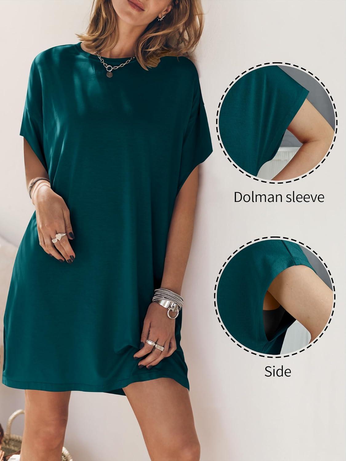 imageANRABESS Womens Summer T Shirt Dress 2025 Beach Vacation Travel Outfits Casual Simple Soft Mini Sundress Cover Up ClothesDeep Green