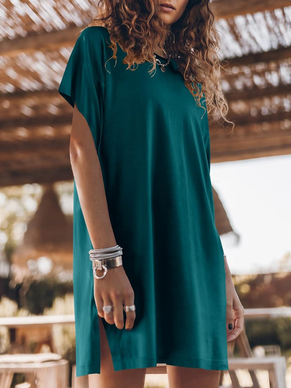 imageANRABESS Womens Summer T Shirt Dress 2025 Beach Vacation Travel Outfits Casual Simple Soft Mini Sundress Cover Up ClothesDeep Green