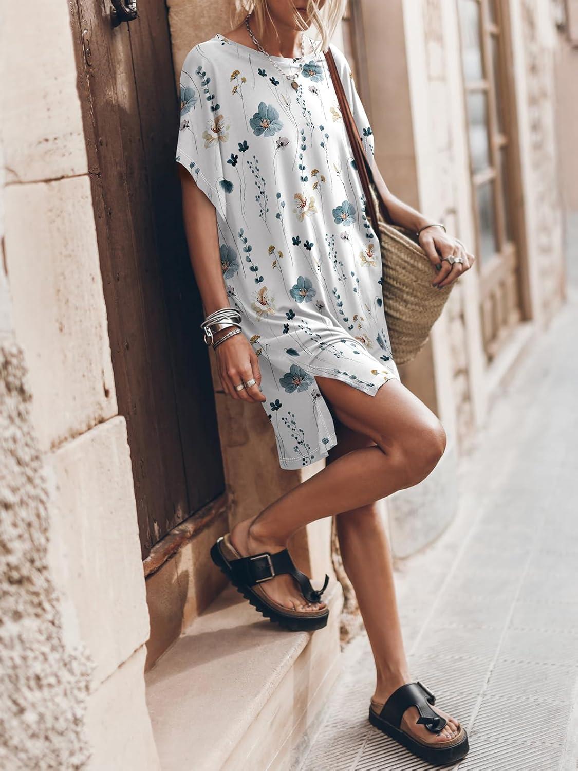 imageANRABESS Womens Summer T Shirt Dress 2025 Beach Vacation Travel Outfits Casual Simple Soft Mini Sundress Cover Up ClothesFloral White