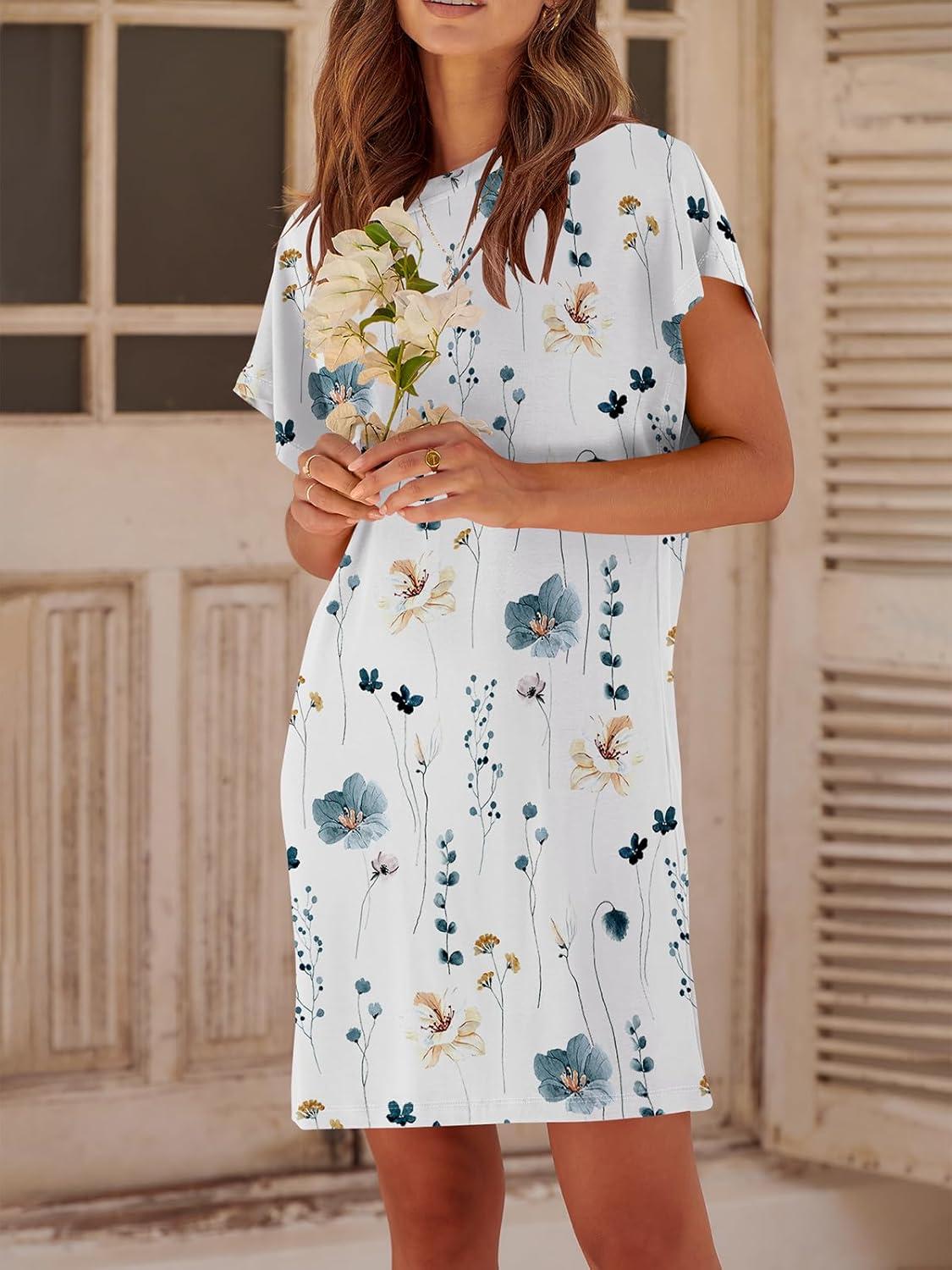 imageANRABESS Womens Summer T Shirt Dress 2025 Beach Vacation Travel Outfits Casual Simple Soft Mini Sundress Cover Up ClothesFloral White