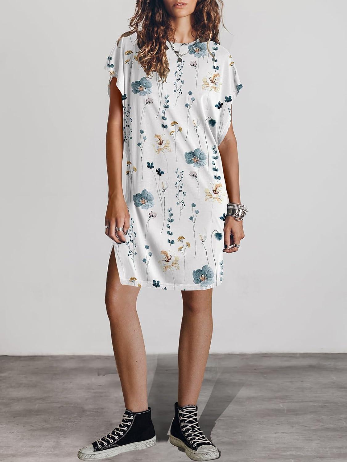 imageANRABESS Womens Summer T Shirt Dress 2025 Beach Vacation Travel Outfits Casual Simple Soft Mini Sundress Cover Up ClothesFloral White