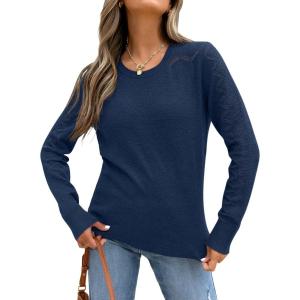 ANRABESS Womens Long Sleeve Sweaters Wool Blend Crew Neck Hollow Out Business Casual Work Tops 2025 Fall Outfits(Dark Teal)