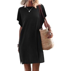 ANRABESS Women’s Summer T Shirt Dress 2025 Beach Vacation Travel Outfits Casual Simple Soft Mini Sundress Cover Up Clothes(Black)