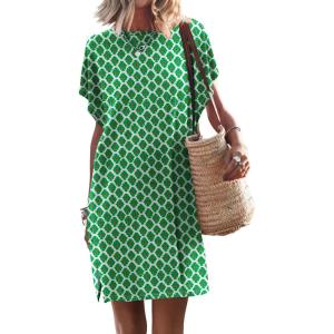 ANRABESS Women’s Summer T Shirt Dress 2025 Beach Vacation Travel Outfits Casual Simple Soft Mini Sundress Cover Up Clothes(Floral Green)