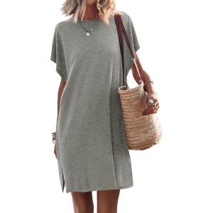 ANRABESS Women’s Summer T Shirt Dress 2025 Beach Vacation Travel Outfits Casual Simple Soft Mini Sundress Cover Up Clothes(Gray)