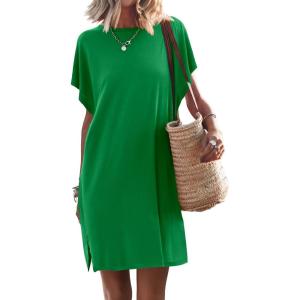 ANRABESS Women’s Summer T Shirt Dress 2025 Beach Vacation Travel Outfits Casual Simple Soft Mini Sundress Cover Up Clothes(Green)
