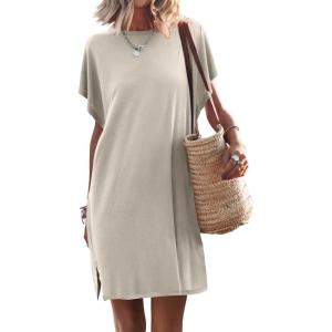 ANRABESS Women’s Summer T Shirt Dress 2025 Beach Vacation Travel Outfits Casual Simple Soft Mini Sundress Cover Up Clothes(Light Gray)
