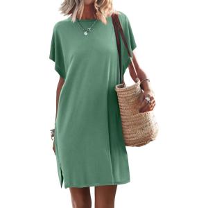 ANRABESS Women’s Summer T Shirt Dress 2025 Beach Vacation Travel Outfits Casual Simple Soft Mini Sundress Cover Up Clothes(Light Green)