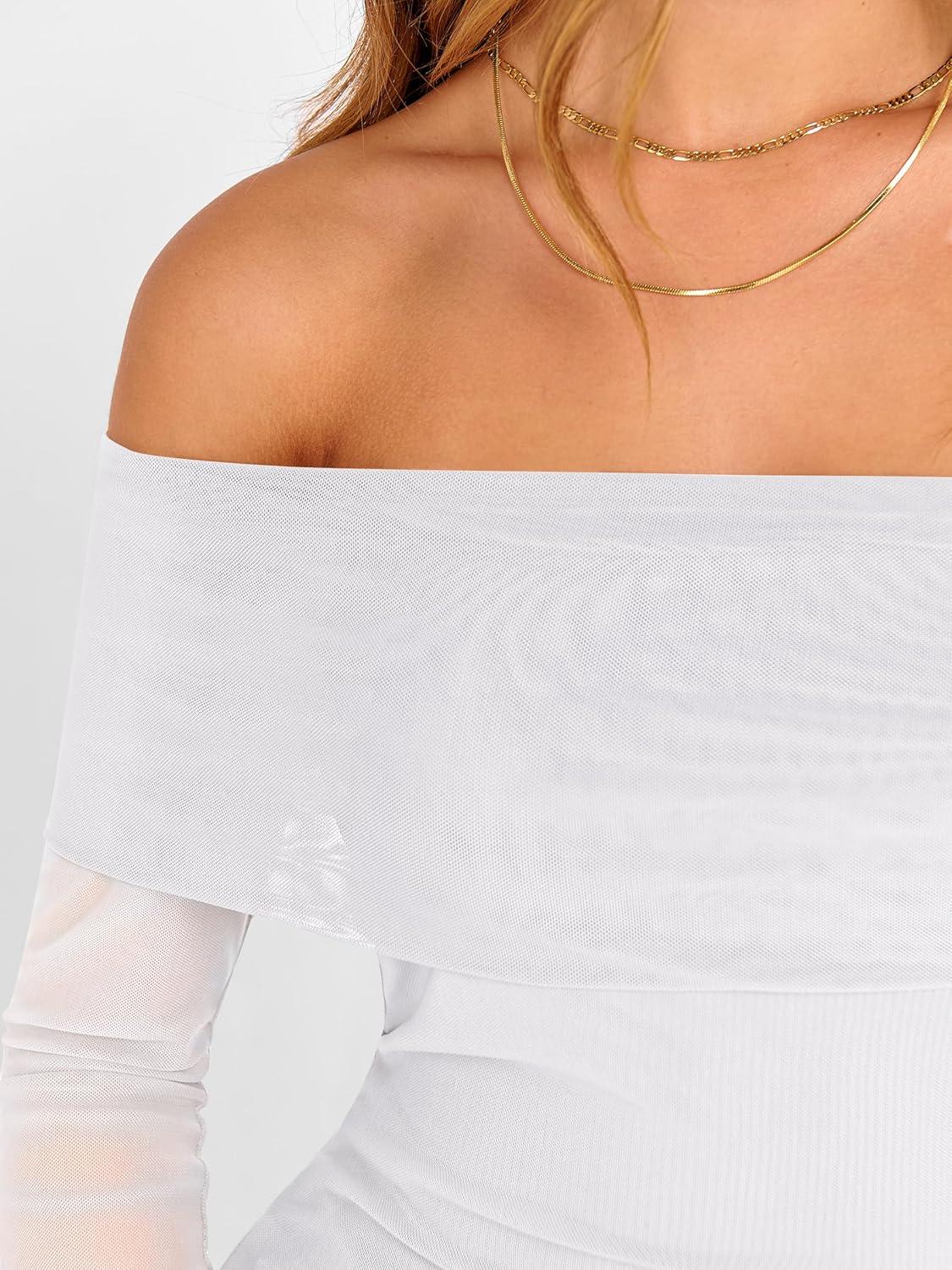 imageANRABESS Off Shoulder Tops for Women Mesh Long Sleeve Floral Lace Slim Fit Blouses Shirts 2025 Y2K Going Out Fall ClothesWhite