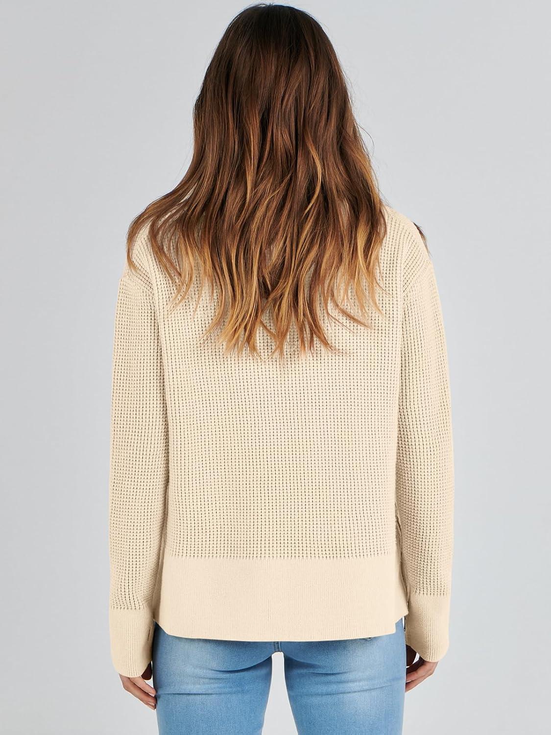 imageANRABESS Womens 2025 Fall Waffle Sweaters Long Sleeve Thumbhole Casual Knitted Side Zipper Pullover Sweaters TopBeige