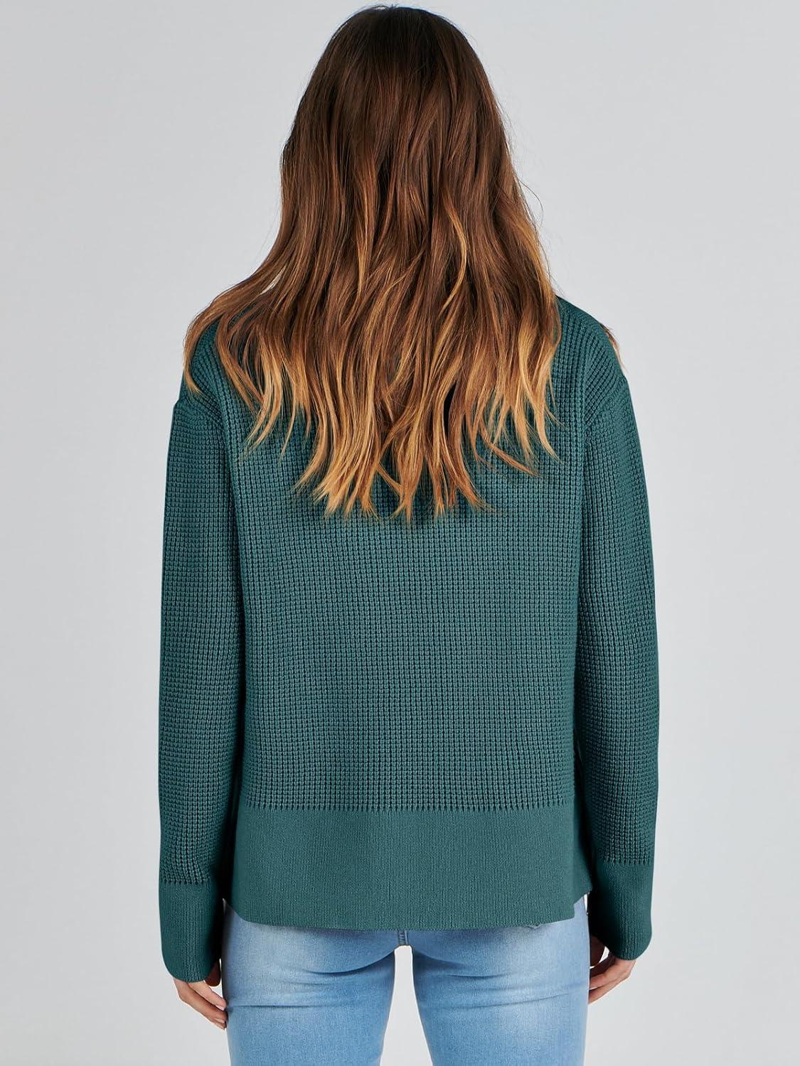 imageANRABESS Womens 2025 Fall Waffle Sweaters Long Sleeve Thumbhole Casual Knitted Side Zipper Pullover Sweaters TopGreen