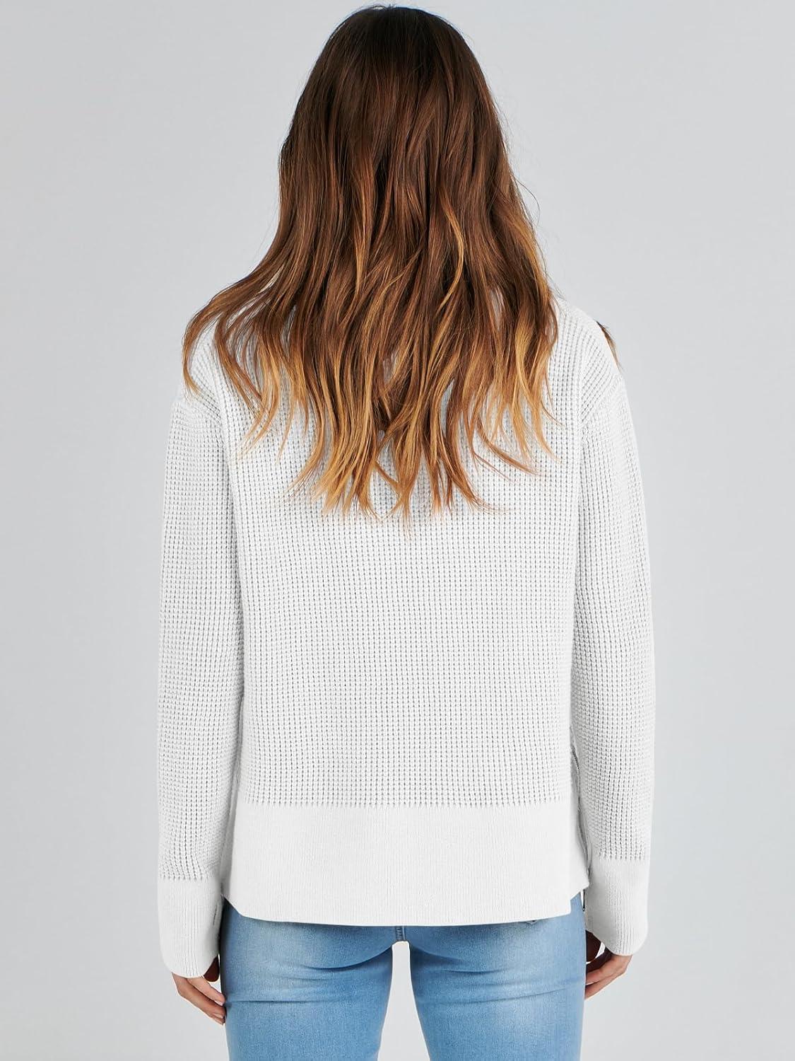 imageANRABESS Womens 2025 Fall Waffle Sweaters Long Sleeve Thumbhole Casual Knitted Side Zipper Pullover Sweaters TopWhite