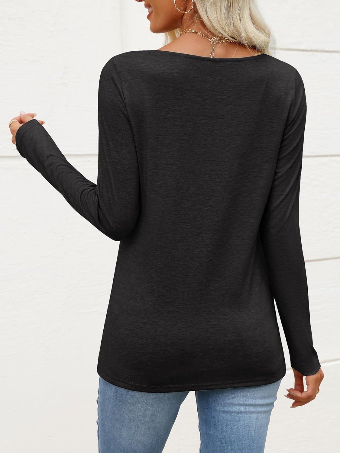 imageANRABESS Womens Long Sleeve Tops Asymmetrical Buttons Neck Tunic Shirts Dressy Casual Blouse 2025 Fall OutfitsBlack