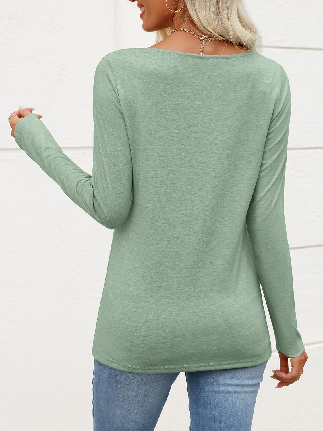 imageANRABESS Womens Long Sleeve Tops Asymmetrical Buttons Neck Tunic Shirts Dressy Casual Blouse 2025 Fall OutfitsLight Green