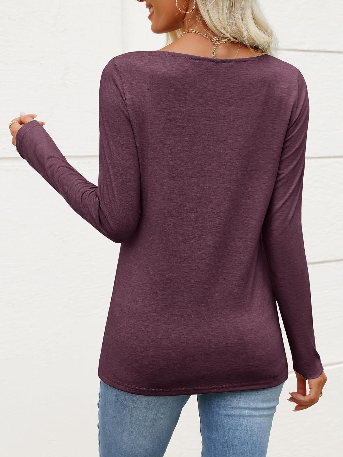 imageANRABESS Womens Long Sleeve Tops Asymmetrical Buttons Neck Tunic Shirts Dressy Casual Blouse 2025 Fall OutfitsMaroon