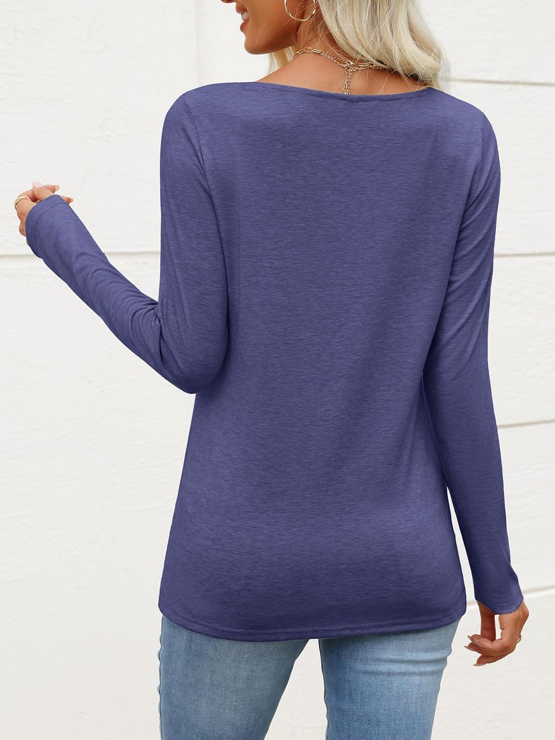 imageANRABESS Womens Long Sleeve Tops Asymmetrical Buttons Neck Tunic Shirts Dressy Casual Blouse 2025 Fall OutfitsNavy Blue