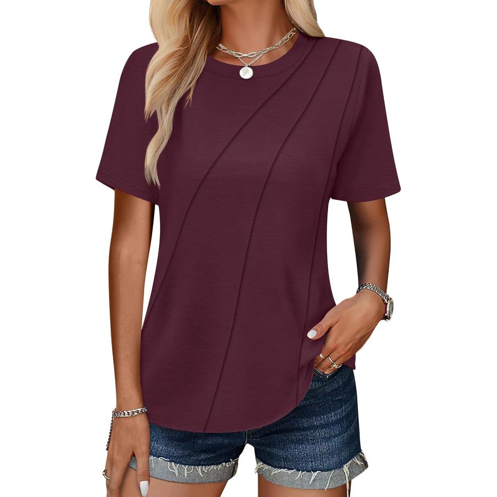 imageANRABESS Womens Summer Tops Workout Shirts Beach Vacation Outfits Business Tshirts Dressy Fashion Spring Clothes 2025Burgundy