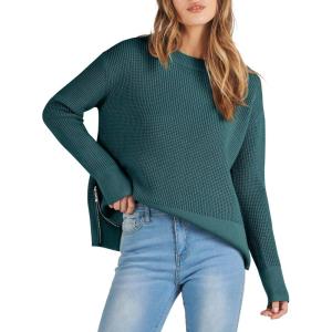ANRABESS Womens 2025 Fall Waffle Sweaters Long Sleeve Thumbhole Casual Knitted Side Zipper Pullover Sweaters Top(Green)