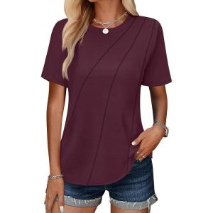 ANRABESS Womens Summer Tops Workout Shirts Beach Vacation Outfits Business Tshirts Dressy Fashion Spring Clothes 2025(Burgundy)
