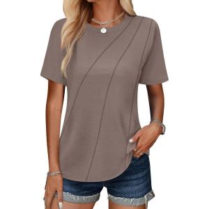 ANRABESS Womens Summer Tops Workout Shirts Beach Vacation Outfits Business Tshirts Dressy Fashion Spring Clothes 2025(Light Brown)