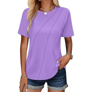 ANRABESS Womens Summer Tops Workout Shirts Beach Vacation Outfits Business Tshirts Dressy Fashion Spring Clothes 2025(Light Purple)