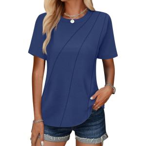 ANRABESS Womens Summer Tops Workout Shirts Beach Vacation Outfits Business Tshirts Dressy Fashion Spring Clothes 2025(Navy Blue)