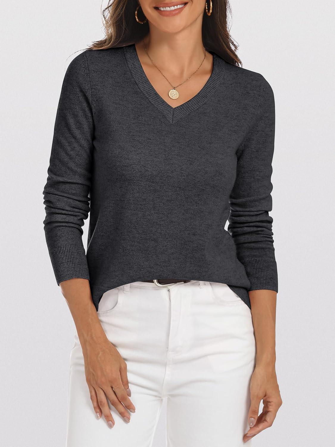 imageANRABESS Womens 100 Wool Sweaters V Neck Long Sleeve Work Business Casual Basic Pullover Sweater Tops 2025 Fall OutfitsDeep Gray