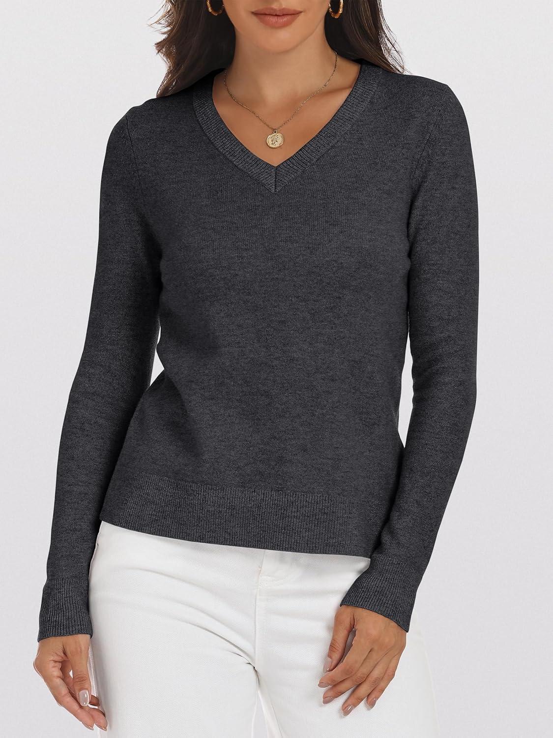 imageANRABESS Womens 100 Wool Sweaters V Neck Long Sleeve Work Business Casual Basic Pullover Sweater Tops 2025 Fall OutfitsDeep Gray