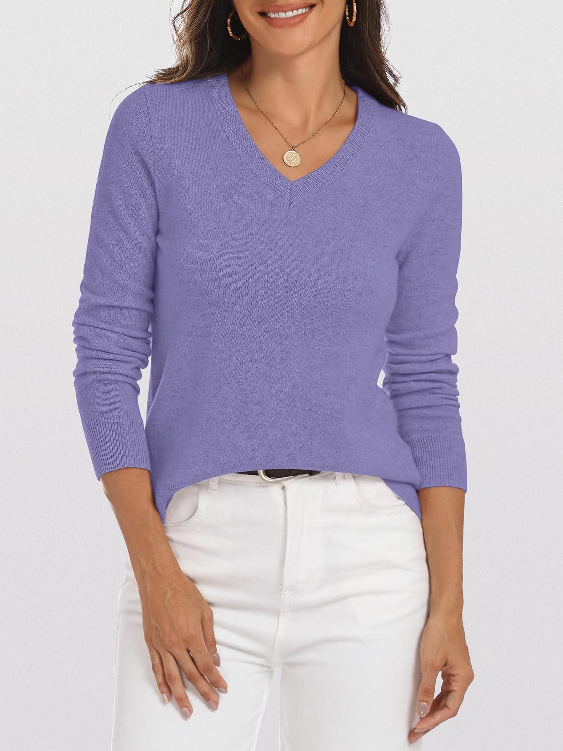 imageANRABESS Womens 100 Wool Sweaters V Neck Long Sleeve Work Business Casual Basic Pullover Sweater Tops 2025 Fall OutfitsLight Purple