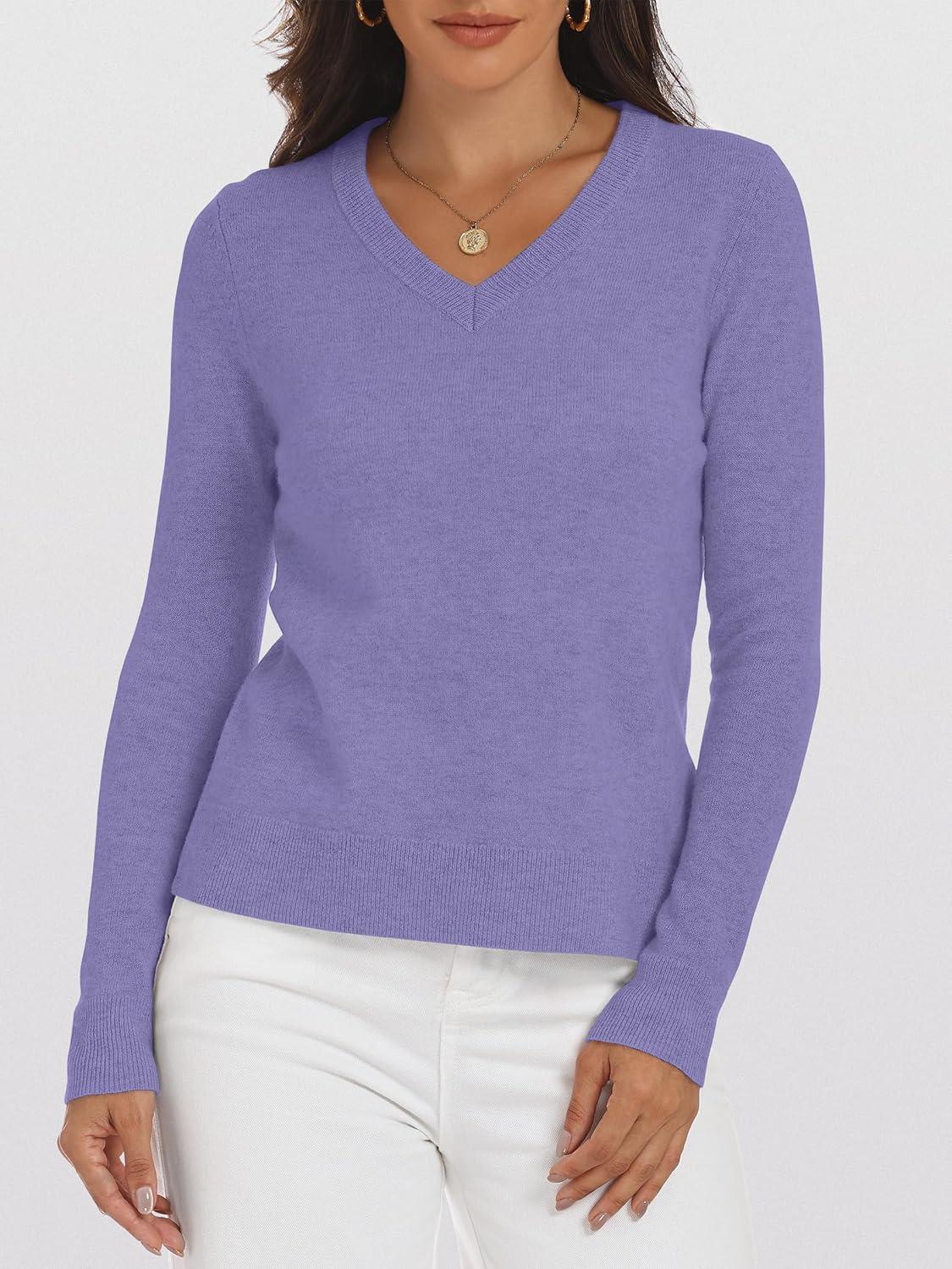 imageANRABESS Womens 100 Wool Sweaters V Neck Long Sleeve Work Business Casual Basic Pullover Sweater Tops 2025 Fall OutfitsLight Purple