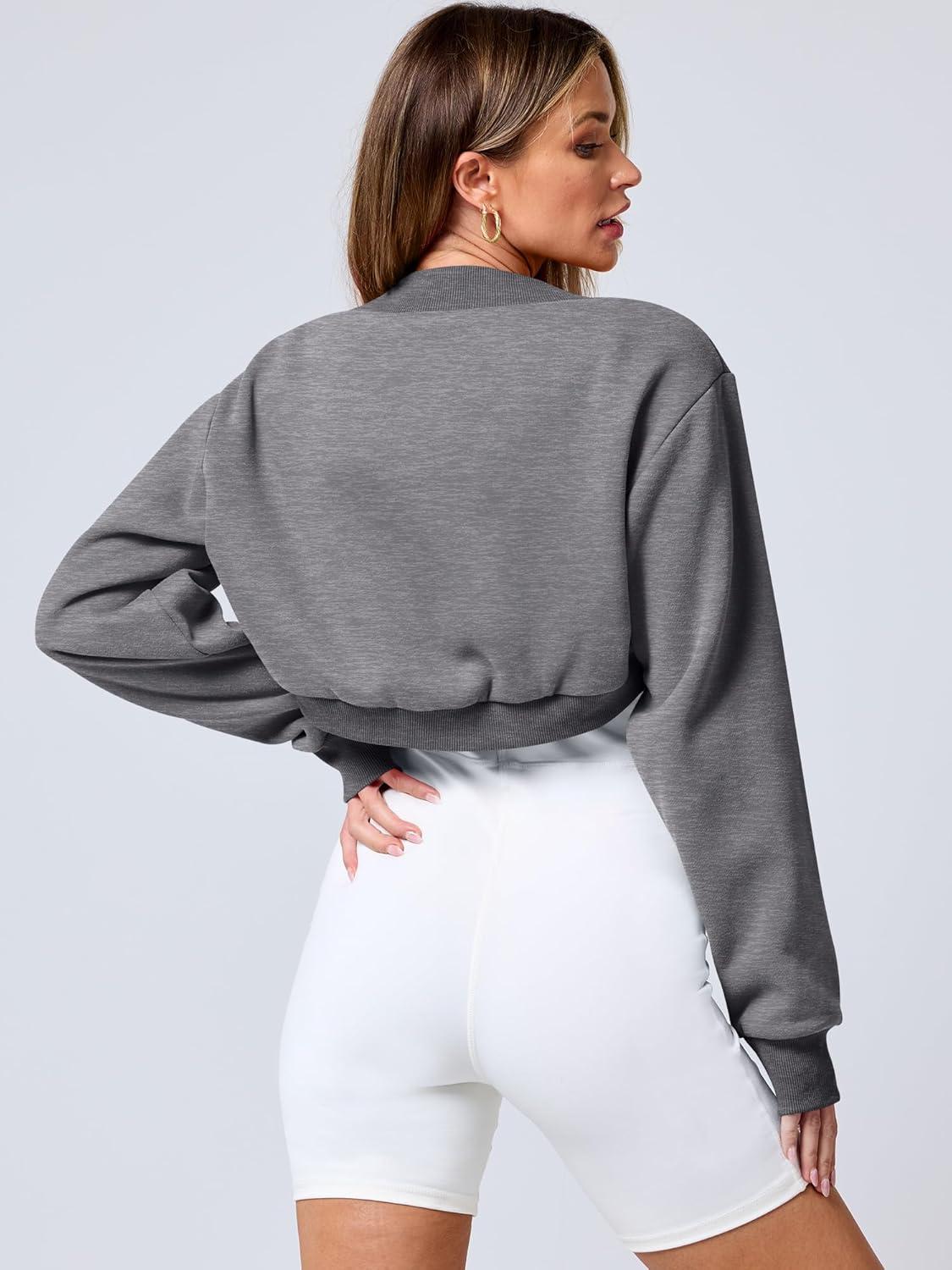 imageANRABESS Womens Cropped Sweatshirt Long Sleeve Bolero Cardigan Open Front Shrug Workout Thumb Hole Y2K Tops Preppy ClothesDeep Grey