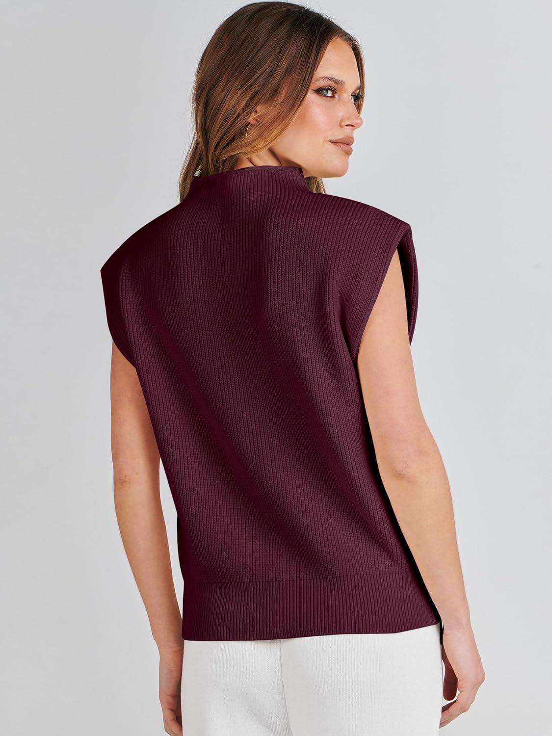 imageANRABESS Womens Mock Neck Sleeveless Sweater Vest Casual Cap Sleeve Knit Pullover Tank Tops 2025 Fall ClothesBurgundy