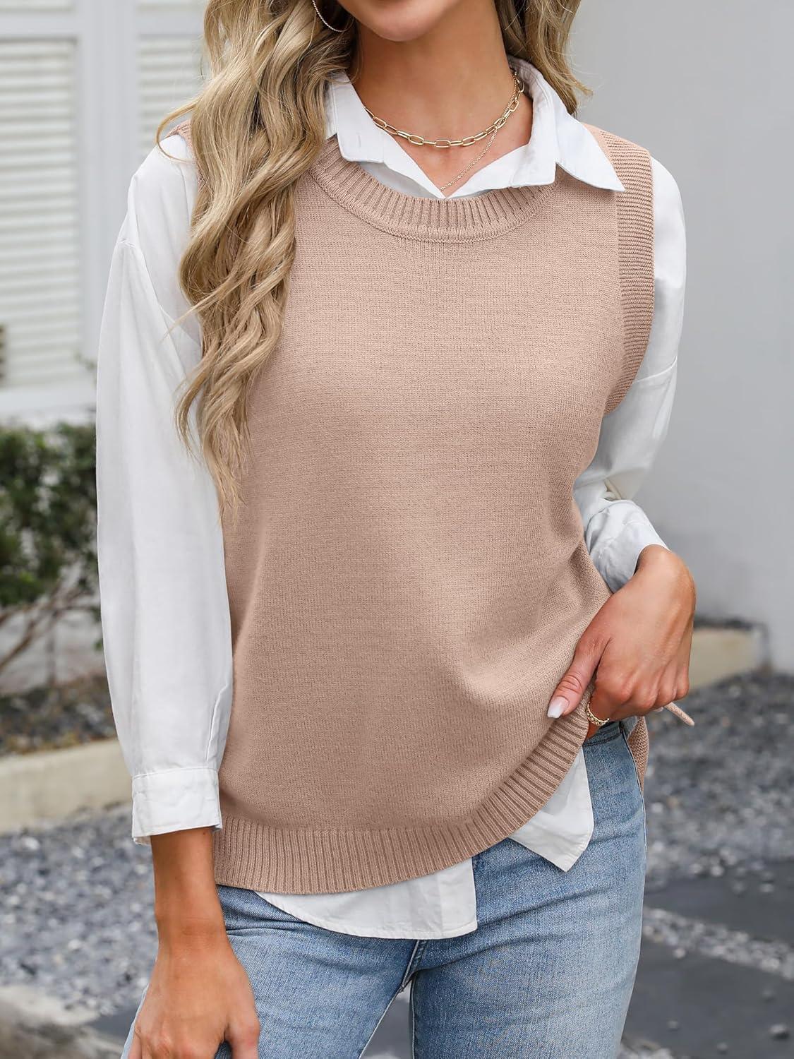 imageANRABESS Womens Sweater Vest Summer Sleeveless Crewneck Ribbed Knit Side Button Loose Pullover Tank Tops 2025 Fall OutfitsFlush Pink