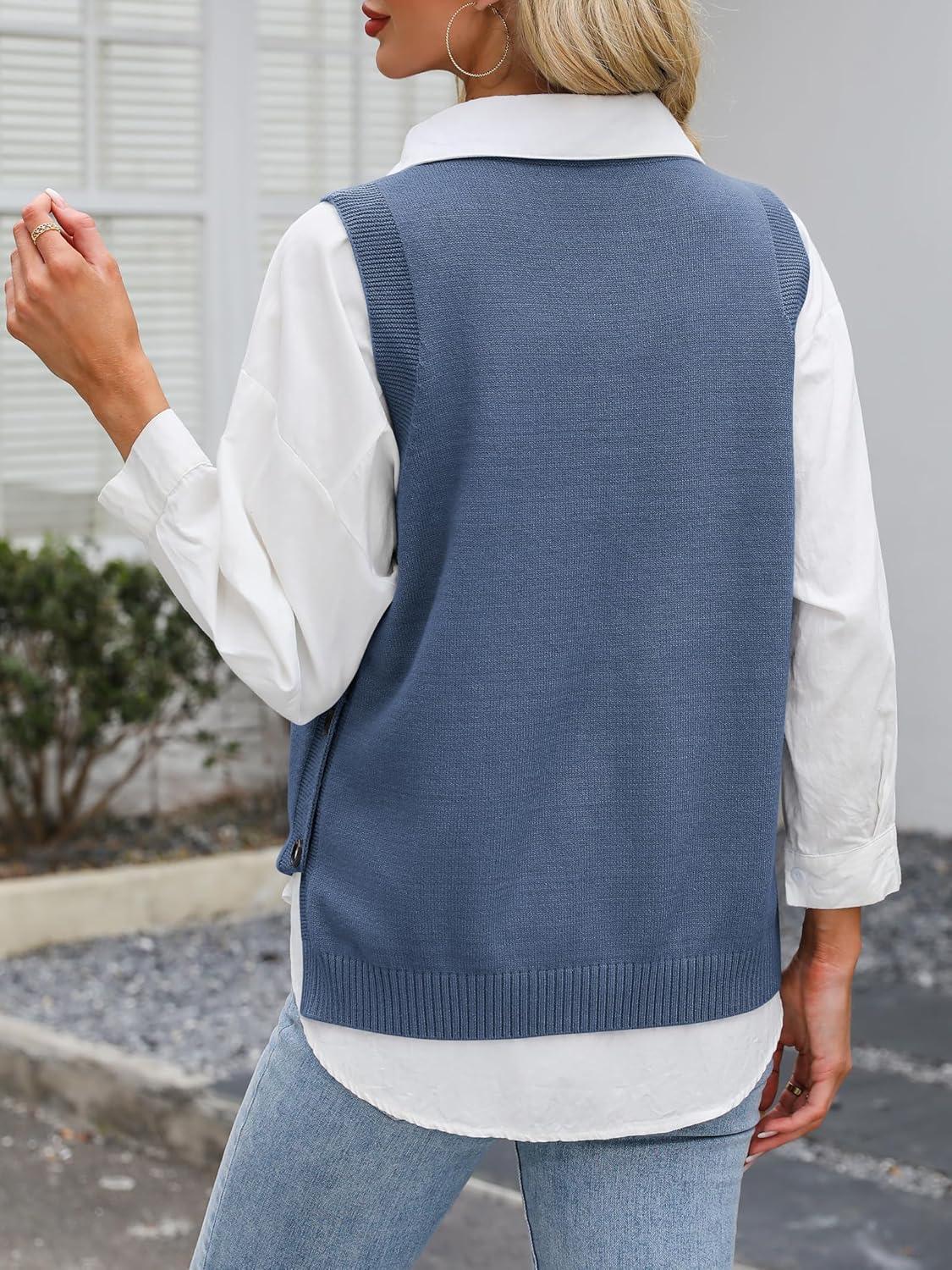 imageANRABESS Womens Sweater Vest Summer Sleeveless Crewneck Ribbed Knit Side Button Loose Pullover Tank Tops 2025 Fall OutfitsSteel Blue