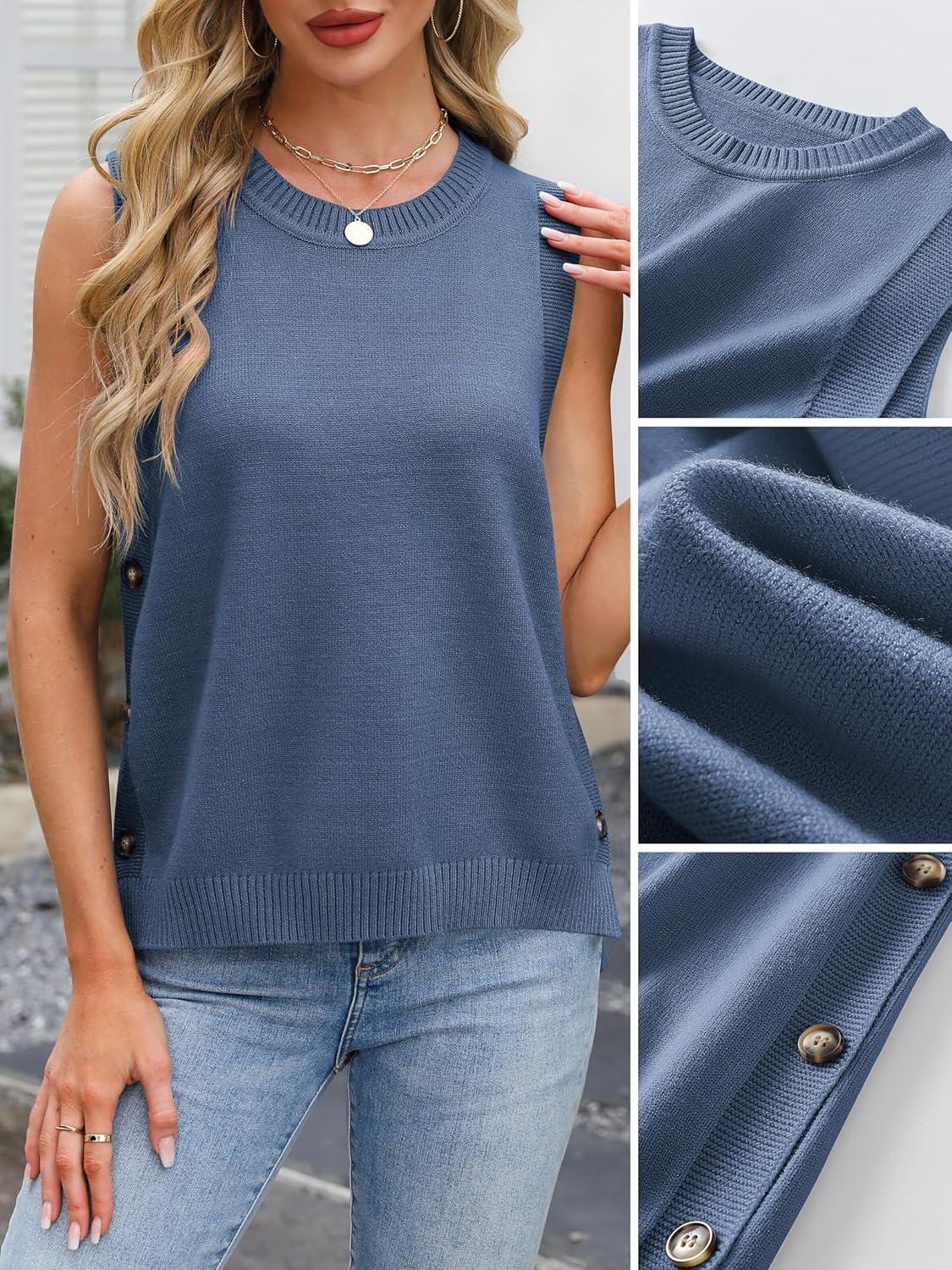 imageANRABESS Womens Sweater Vest Summer Sleeveless Crewneck Ribbed Knit Side Button Loose Pullover Tank Tops 2025 Fall OutfitsSteel Blue