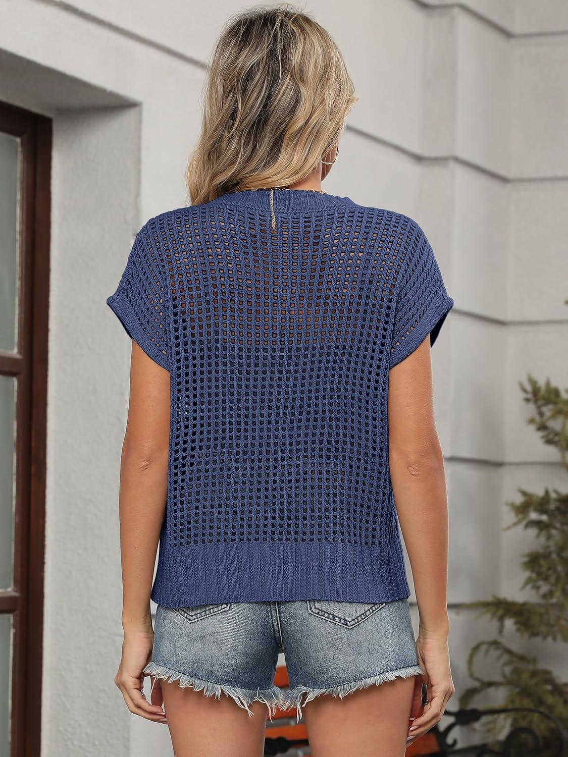 imageANRABESS Womens Tops 2026 Trendy Summer Shirts Crochet Cap Sleeve Knitted Sweater Beach Vacation Clothes Fall Fashion OutfitsBlue