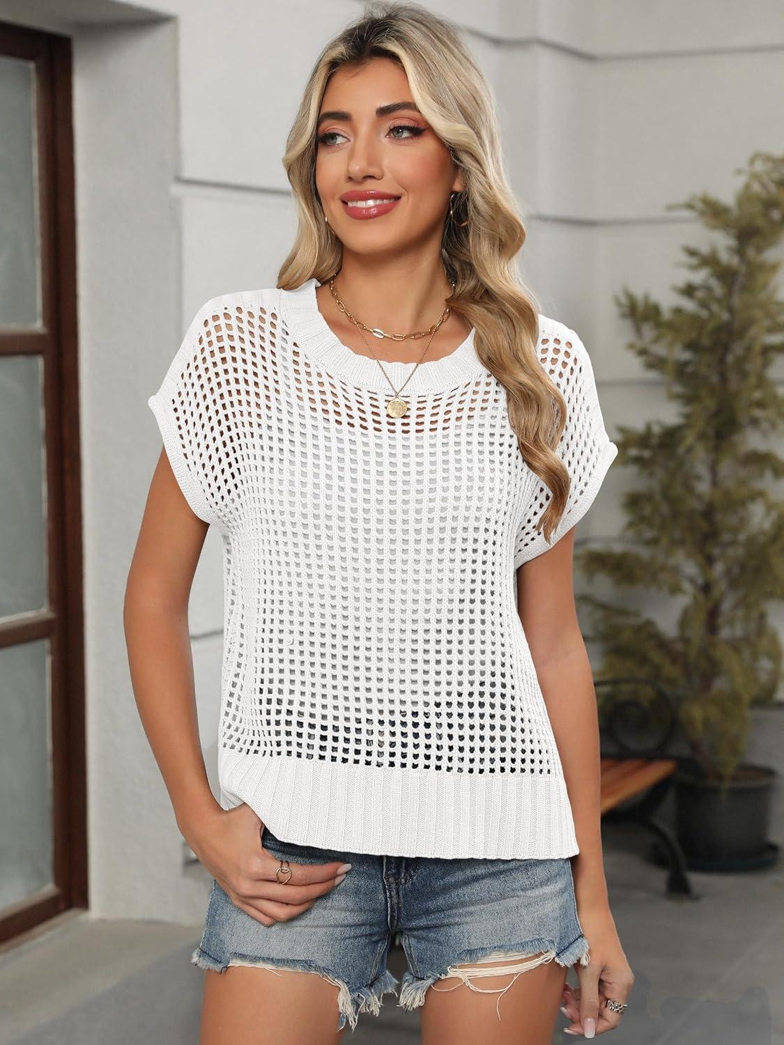imageANRABESS Womens Tops 2026 Trendy Summer Shirts Crochet Cap Sleeve Knitted Sweater Beach Vacation Clothes Fall Fashion OutfitsCream White