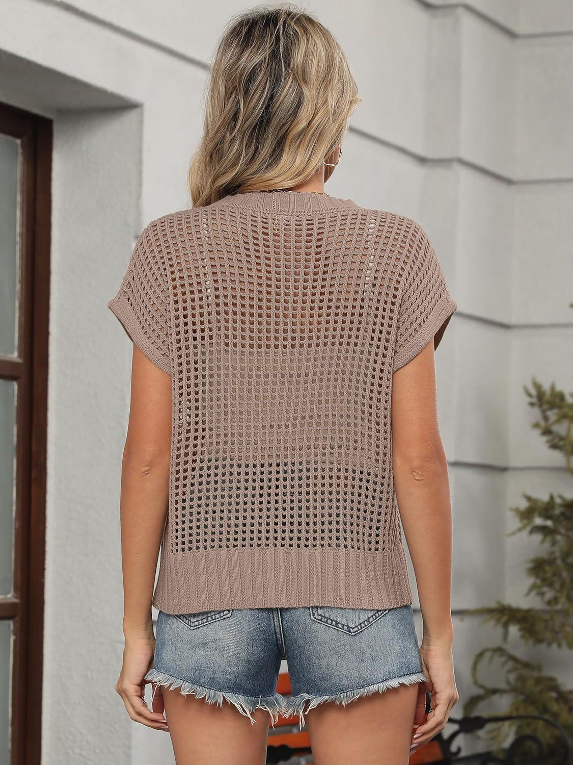 imageANRABESS Womens Tops 2026 Trendy Summer Shirts Crochet Cap Sleeve Knitted Sweater Beach Vacation Clothes Fall Fashion OutfitsKhaki