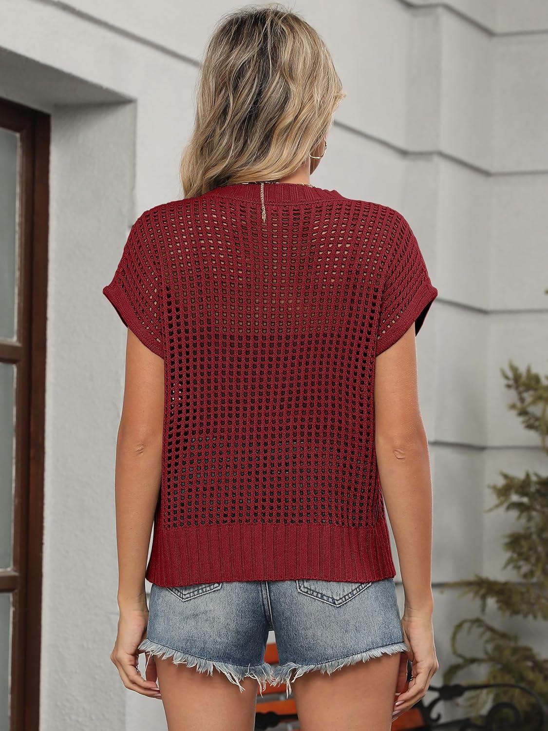 imageANRABESS Womens Tops 2026 Trendy Summer Shirts Crochet Cap Sleeve Knitted Sweater Beach Vacation Clothes Fall Fashion OutfitsRed