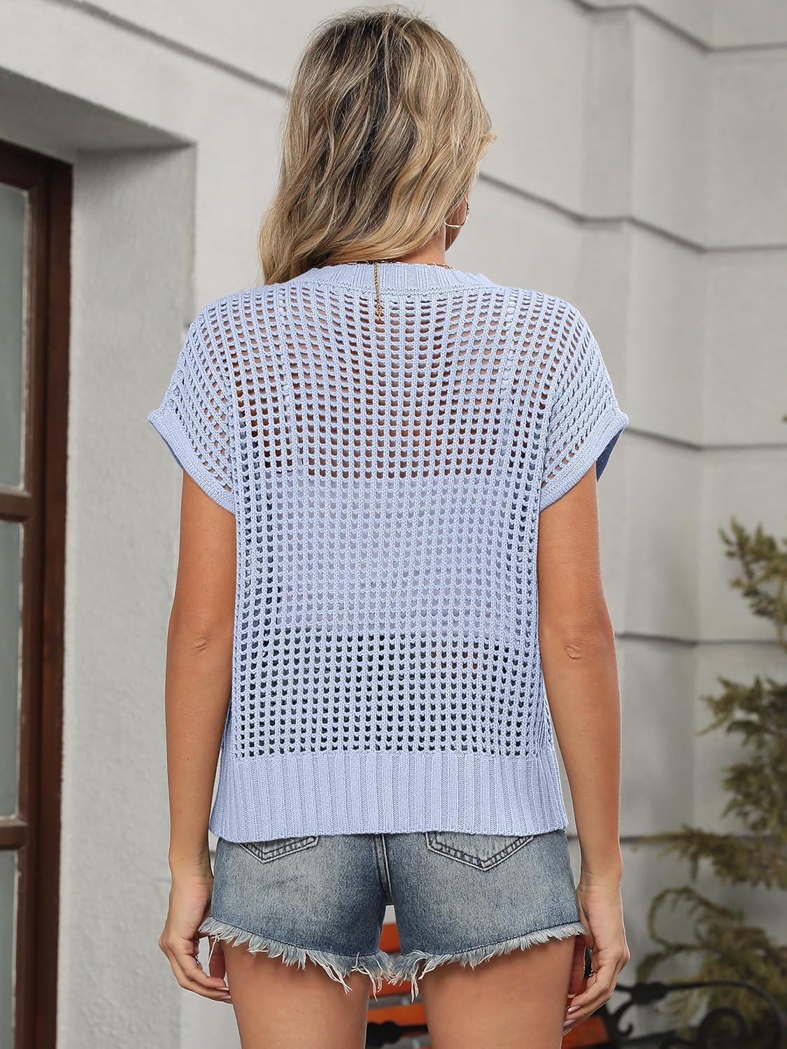 imageANRABESS Womens Tops 2026 Trendy Summer Shirts Crochet Cap Sleeve Knitted Sweater Beach Vacation Clothes Fall Fashion OutfitsSky