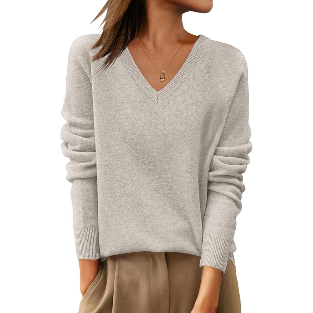 imageANRABESS Womens 100 Wool Sweaters V Neck Long Sleeve Work Business Casual Basic Pullover Sweater Tops 2025 Fall OutfitsApricot