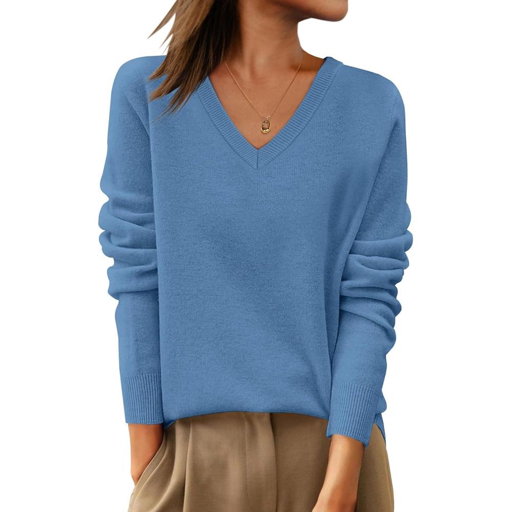 imageANRABESS Womens 100 Wool Sweaters V Neck Long Sleeve Work Business Casual Basic Pullover Sweater Tops 2025 Fall OutfitsBlue